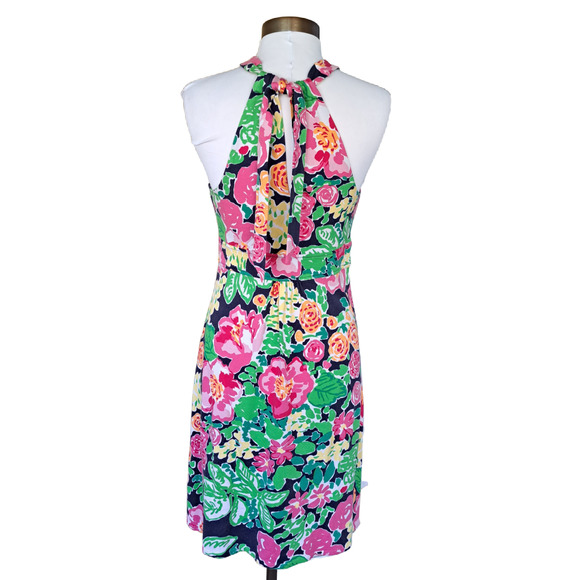 LILLY PULITZER Getaway Garden Valle Halter Dress Size Small Silk Knit Sheath - Picture 4 of 11
